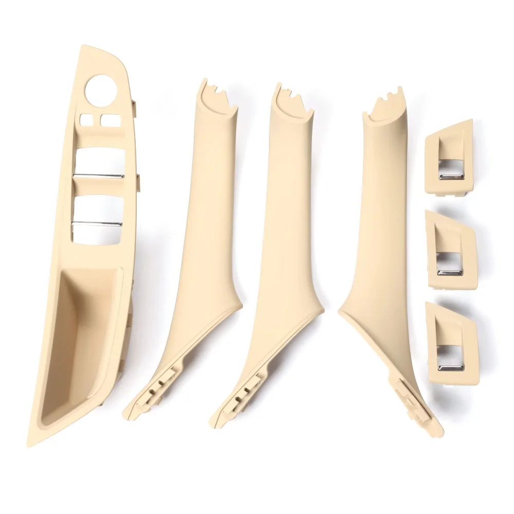 For BMW 5 Series F10 F18 Left Drive LHD 7Pcs 2010-2016 Beige Black Carbon Fiber Car Interior Door Handle Plate Decorative Cover