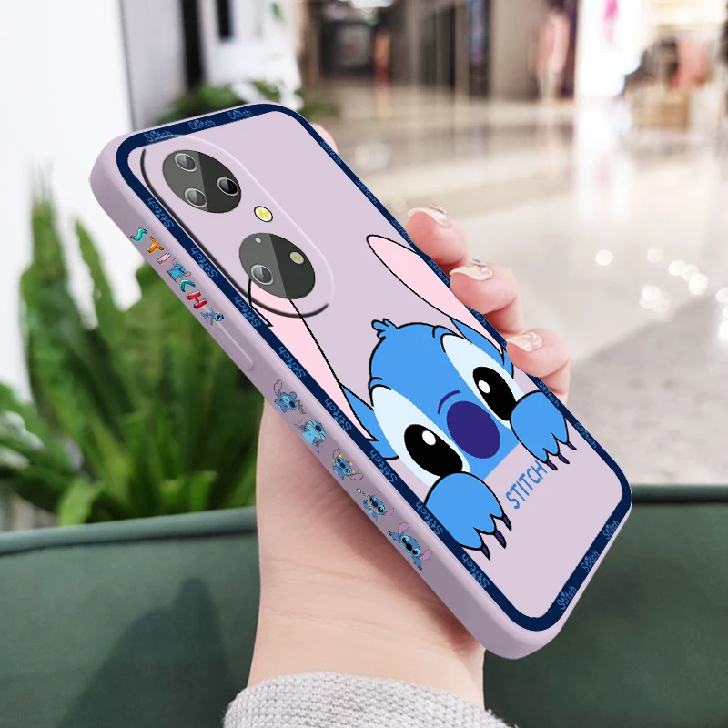 Disney Cartoon Blue Stitch For Huawei Y9S Y9A Y9 Y6 Nova Y70 9 8 P50 P40 P30 P20 Pro Lite E 5G Liquid Left Rope Phone Case images - 6