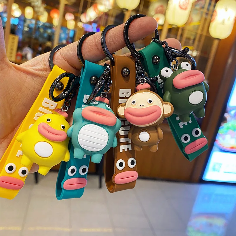 

Cute Big Mouth Sausage Cartoon Pendant Boutique Car Key Accessories School Bag Pendant Pvc Keychain Ring