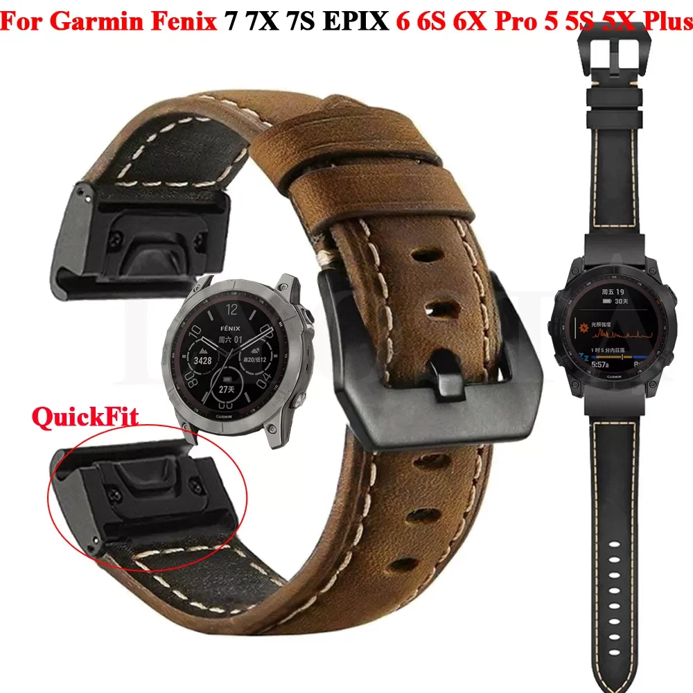 

Ремешок кожаный для смарт-часов Garmin Fenix 7 7S 7X 6 6X Pro 5 5X 3HR, быстросъемный браслет для наручных часов Fenix6 Fenix5, 26 22 20 мм