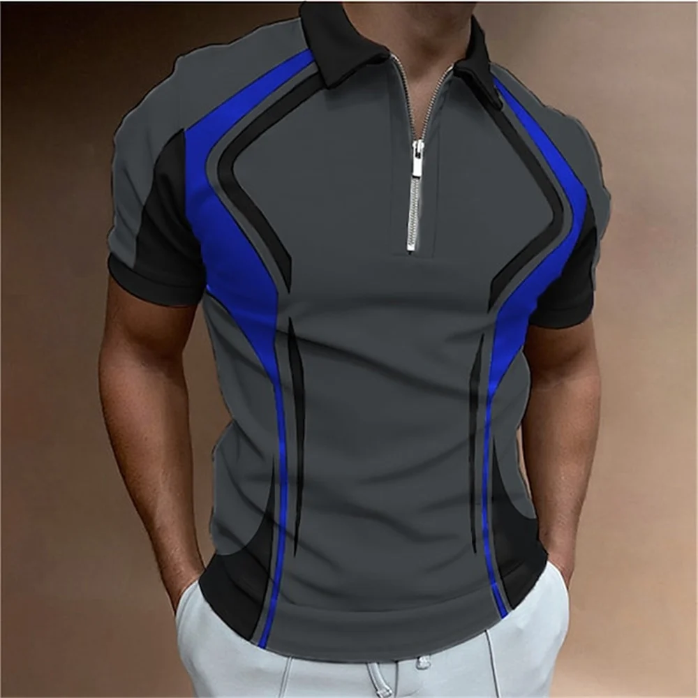 Men Polo Shirt Stripes Short Sleeve T-shirt Male Breathable Tops Business Turn Down Collar Streetwear Luxury Brand High Quality images - 6