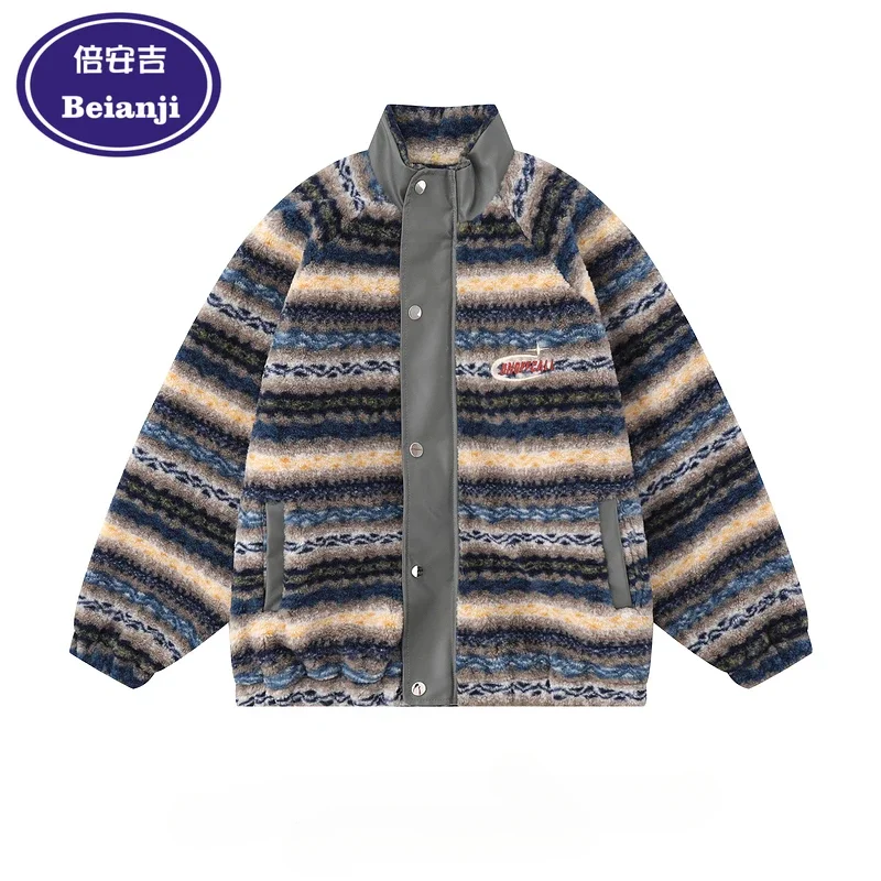 Beianji мужская куртка-пуховик ретро-дизайн с цветной полоской для пар хлопковой
