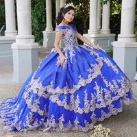gorgeous evening dress 2022 ball gown quinceanera tulle appliques crysta vestidos long skirt wedding party blue sleeveless