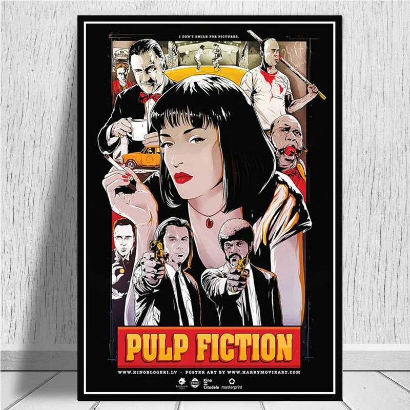 

Pulp Fiction Quentin Tarantino poster and print wall art Canvas painting Pictures Hot retro style living room decoration Obrazy
