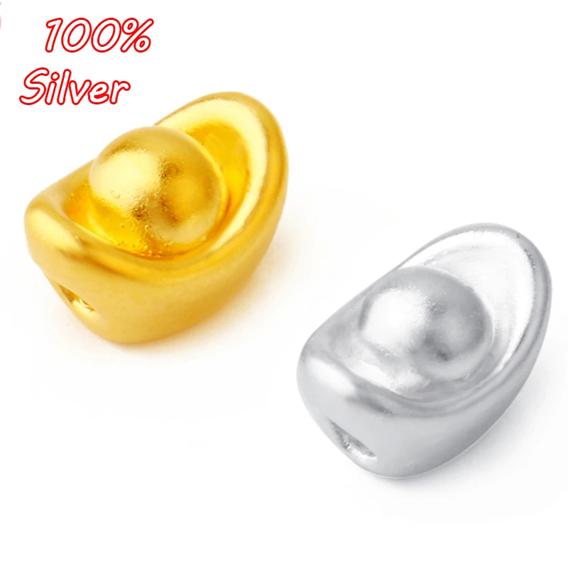 

S925 Sterling Silver Color Gold Ingot Perforated Beaded Handmade Jewelry Making Accessories Wholesale