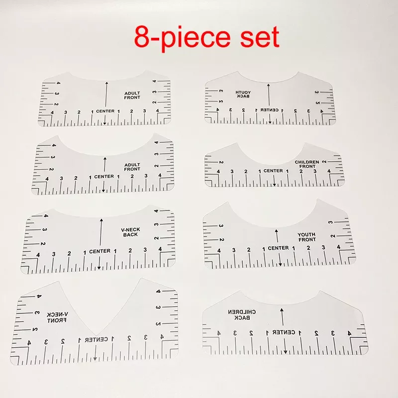 

4Pcs/8Pcs With Size Chart Centering Tool Ruler Clothing Alignment Ruler For Guiding Printed T-Shirt Design DIY Drawing Template