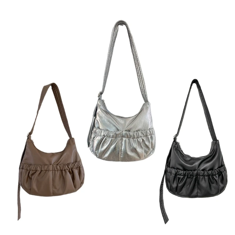 

Pleated Solid Color Crossbody Bag Large Capacity Shoulder Bag for Girl Women