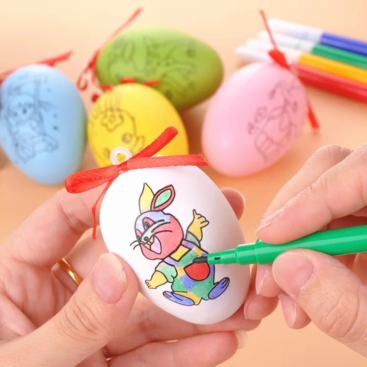 

12pcs/set DIY Painting 6cm Foam Egg Easter Gift Party Decor Ation Foam Egg with Colorful Pen for Kid Home Festival Craft Supplie