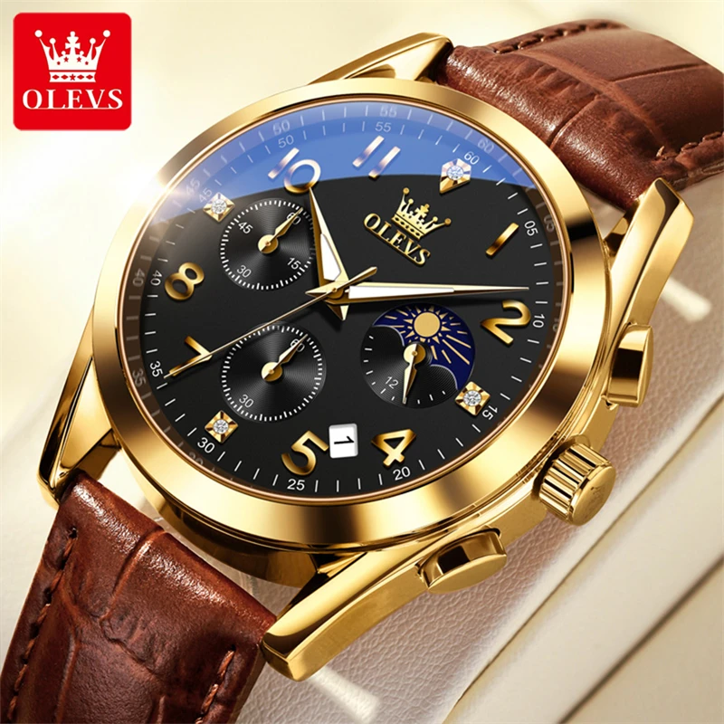 

OLEVS 2890 New Sport Multi-function Men Wristwatches PU Strap Waterproof Quartz Watch For Man Luminous Chronograph Reloj Hombres