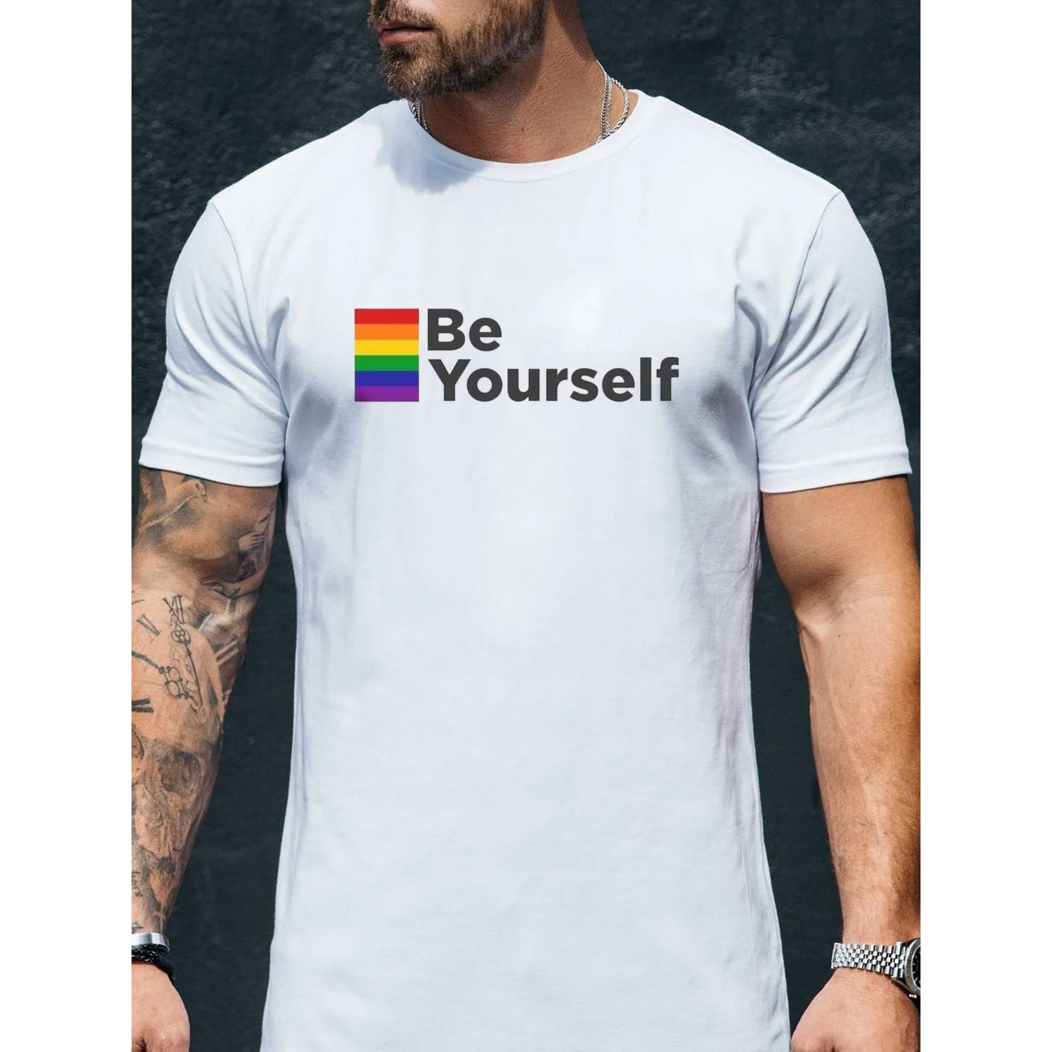 

Badassdude Be Yourself Letter Printing Men's Casual Fashion T-shirt