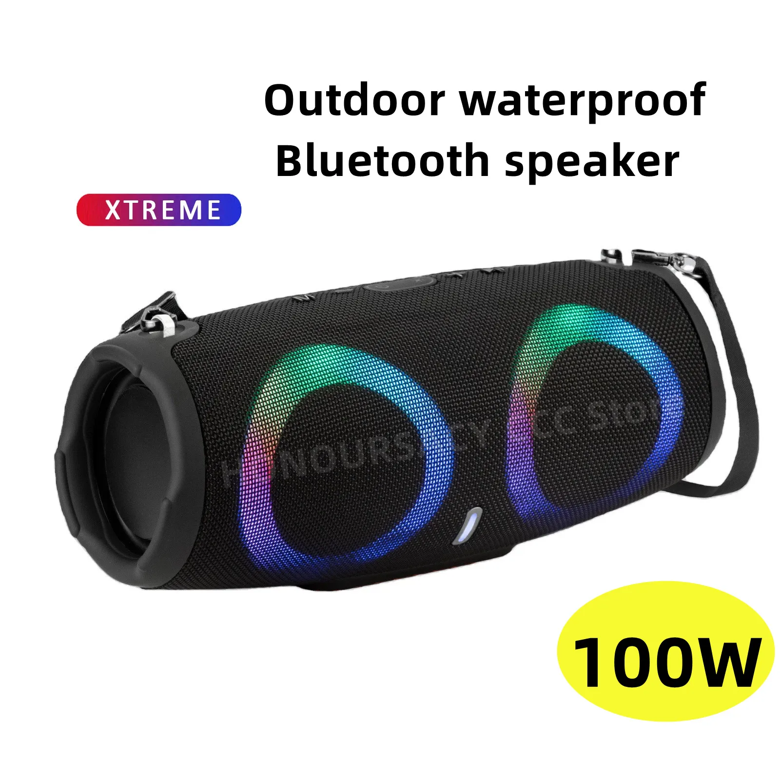 

100W high power wireless TWS subwoofer portable waterproof card speaker RGB colorful rotating flashing light bluetooth speaker