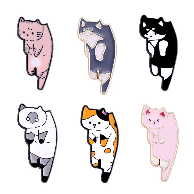 

Cat Collections Enamel Pins Cartoon Animal Kitty Kids Brooch Cute Hanging Kitten Clothes Lapel Badge Jewelry Gift for Friends
