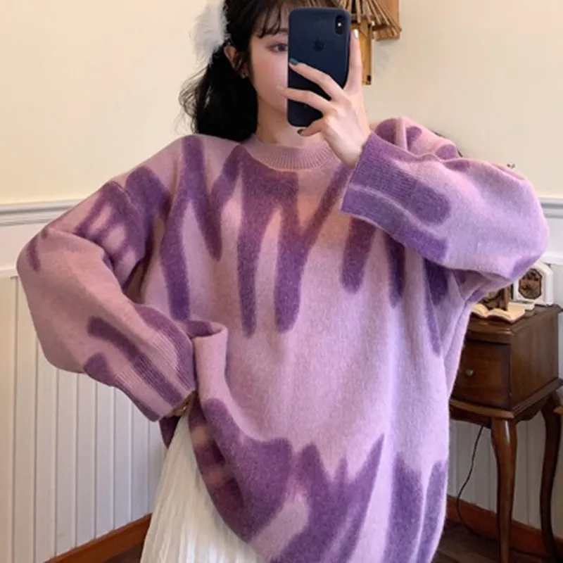 

Long Pullovers Sueter Striped Women Green Knitted Mujer Women Sweaters Sweater Streetwear Winter Print Oversized Loose Elegant W