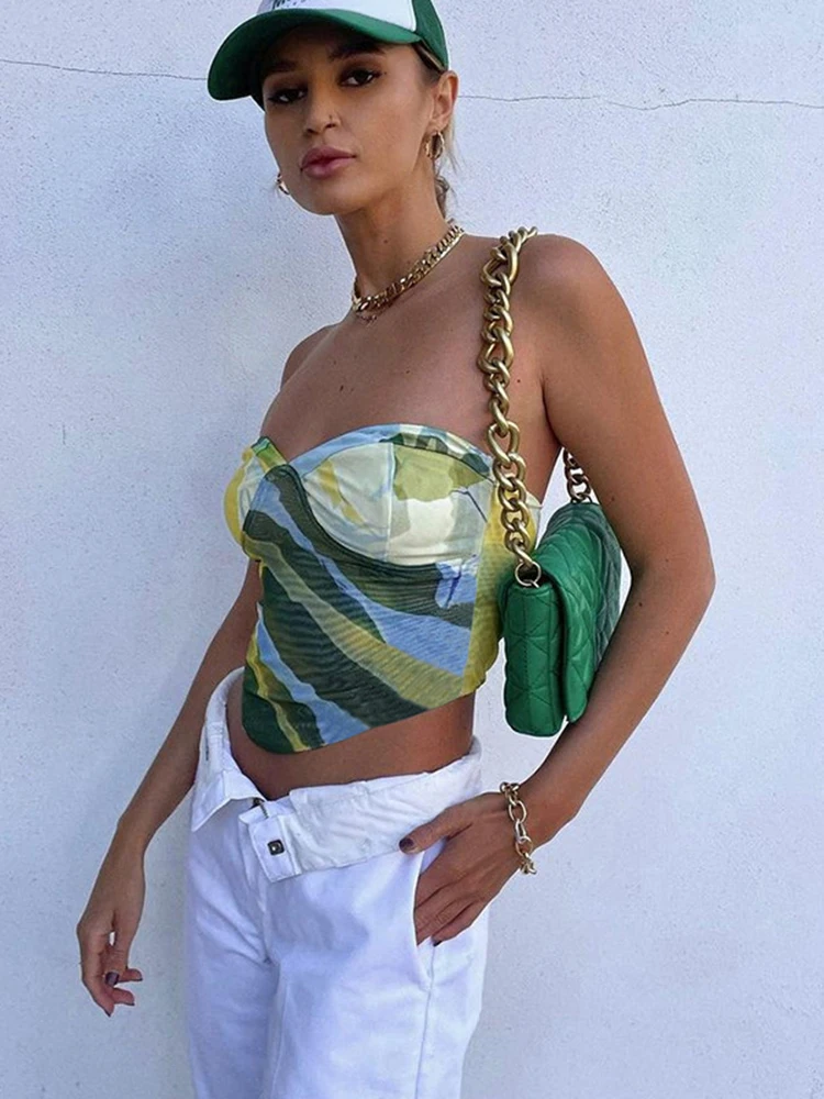 

Sexy Strapless Crop Top for Women 2022 Summer Sleeveless Backless Draped Beach Tank Tops Y2K Off Shoulder Corset Streetwear