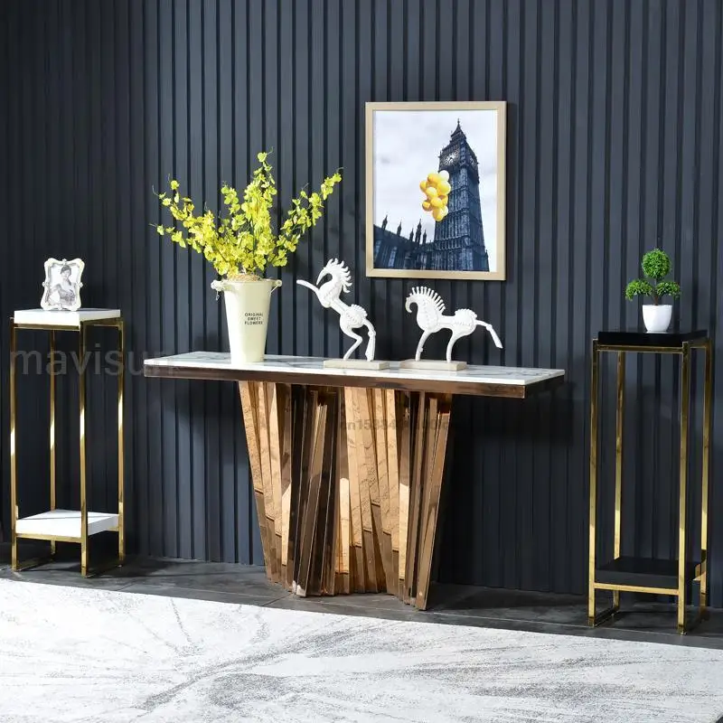 

Furniture Entrance Hall Post-modern Light Luxury Porch Designer High-end Art Console Table And Flower Stand Set Porch Cabinet