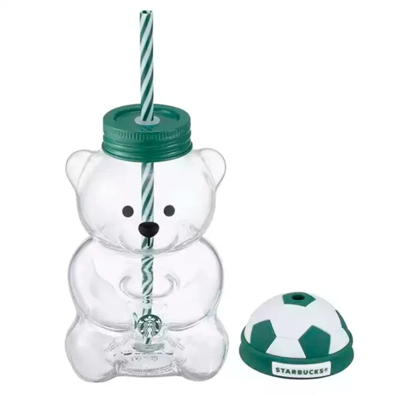Фото Стакан Starbucks Bear Glass Straw Cup 591 мл с крышкой в виде футбольного шлема, полосатой соломинкой, прозрачный, из высококачественного боросиликатного стекла, портативный, для напитков №5