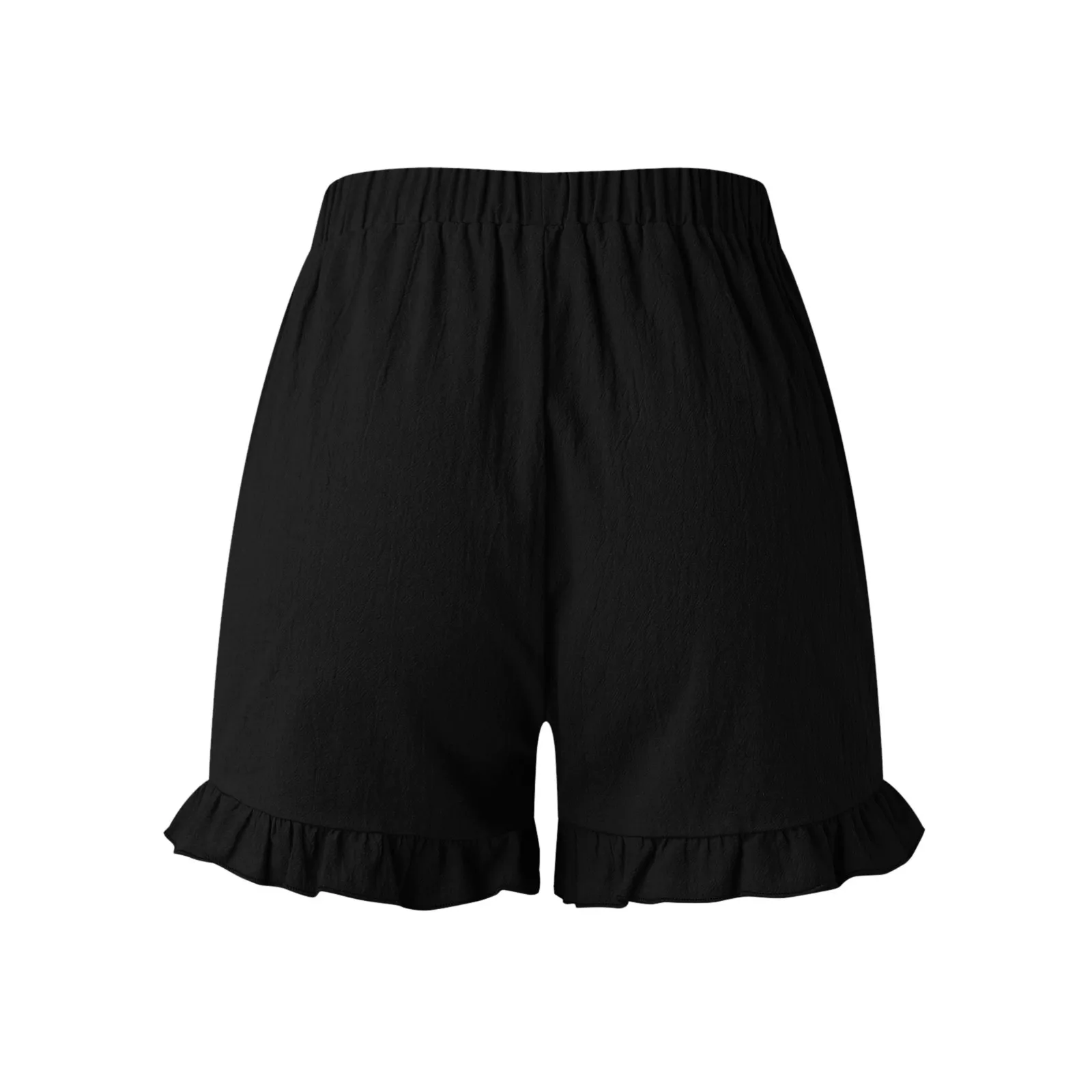 Шорты женские однотонные с оборками на подоле хлопково-льняные эластичные