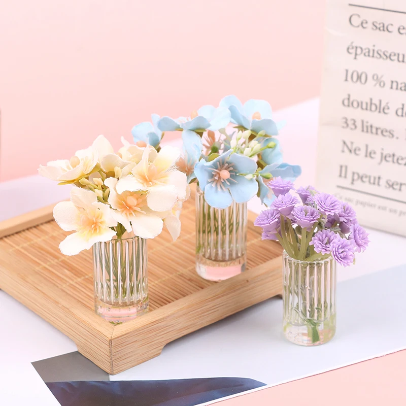 

Dollhouse Miniature Mini Little Star Flower Model with Glass Bottle Simulation Vase Toys Decor Doll House Accessories