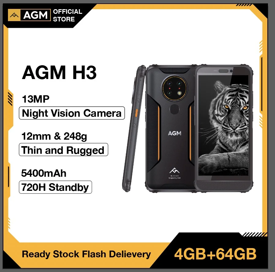 AGM H3 IP68/IP69K Waterproof Rugged Phone Night Vision Celular 5.7 5400mAh Smartphone Android 11 NFC Mobile Phone Front Speaker