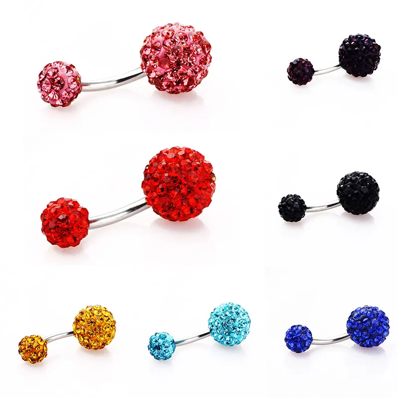 

Female Fashion Belly Button Ring Piercing Jewelry Navel Piercing Double Crystal Colorful Ladies Navel Ring Wholesale