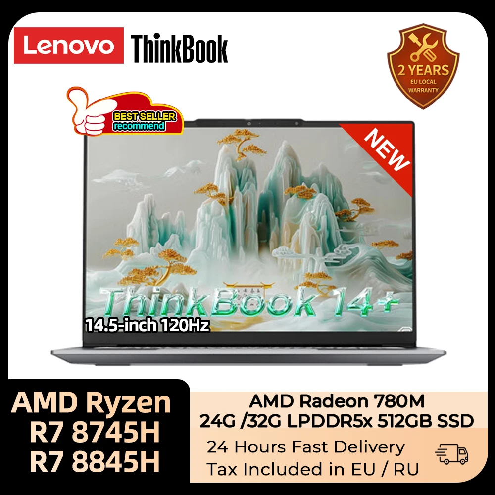 Ноутбук Lenovo ThinkBook 14+ Ryzen R7 8745H/8845H RAM 16 ГБ/24 ГБ LPDDR5x 512G/1T SSD 14 5-дюймовый 3K-экран ПК НОВЫЙ
