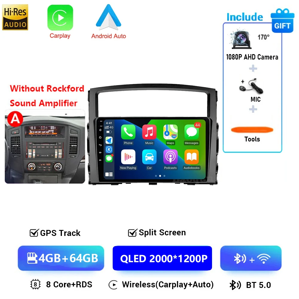 

Автомобильное радио Android16 Carplay для Mitsubishi Pajero 4 V80 V90 2006-2014 навигация GPS мультимедийный плеер WiFi + 4G стерео видео BT