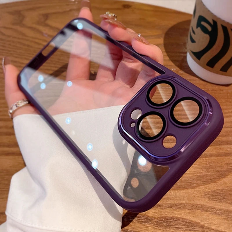 

For iPhone 14 Pro Max Glass Camera Protector Phone Case for iPhone 13 12 11 Pro Max Transparent PC TPU Hybrid Shockproof Cover