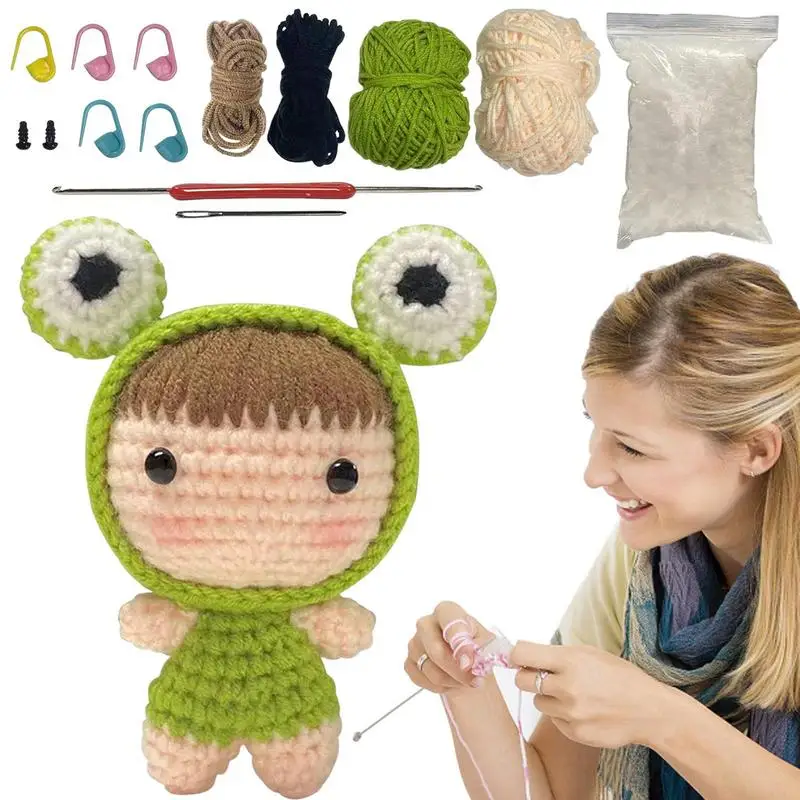 

Crochet Kit For Beginners Crochet Hooks Set Knitting Needles Yarn Hand Knitting Set DIY Supplies Woolen Keychain Pendant Gift