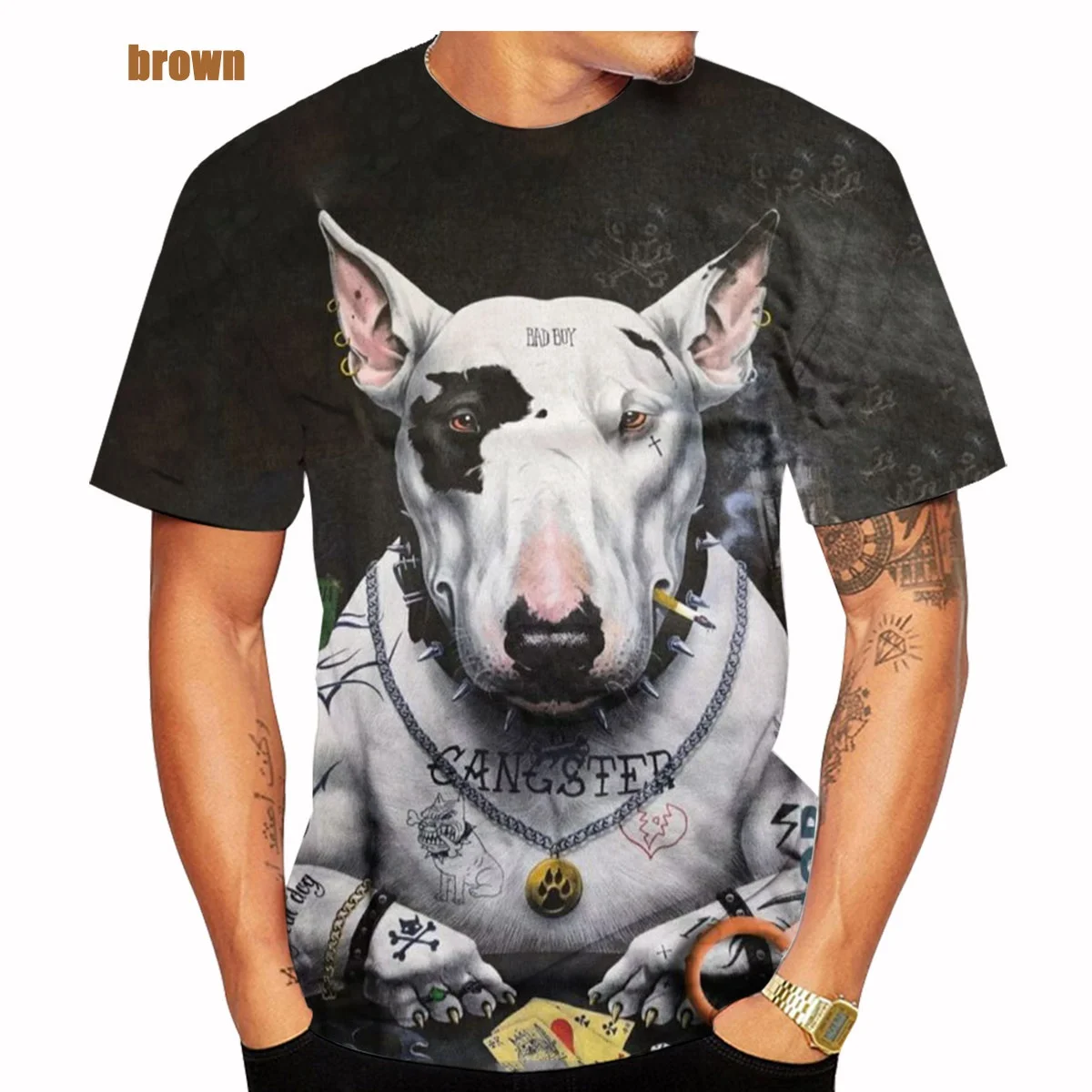 

Personality Hit Cartoon Funny Bull Terrier 3D Printed Men's and Women's T-shirt O Neck Short Sleeve Casual Street Fashion Top