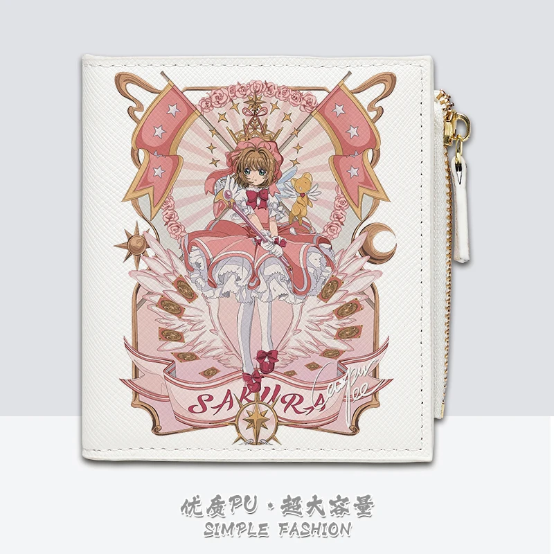 Фото Сакура собирательница карт, кошелек, Card Captor Sakura веганский кожаный аниме-кошелек для девочек, милый студенческий двойной держатель для карт с блокировкой RFID, мини-кошелек, короткий зажим для денег №5