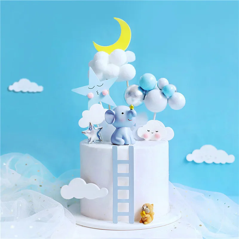 

Moon Elephant Star Clouds Cake Topper for Baby Shower Baking Dessert Birthday Decoration Anniversary Supplies Kid Gifts