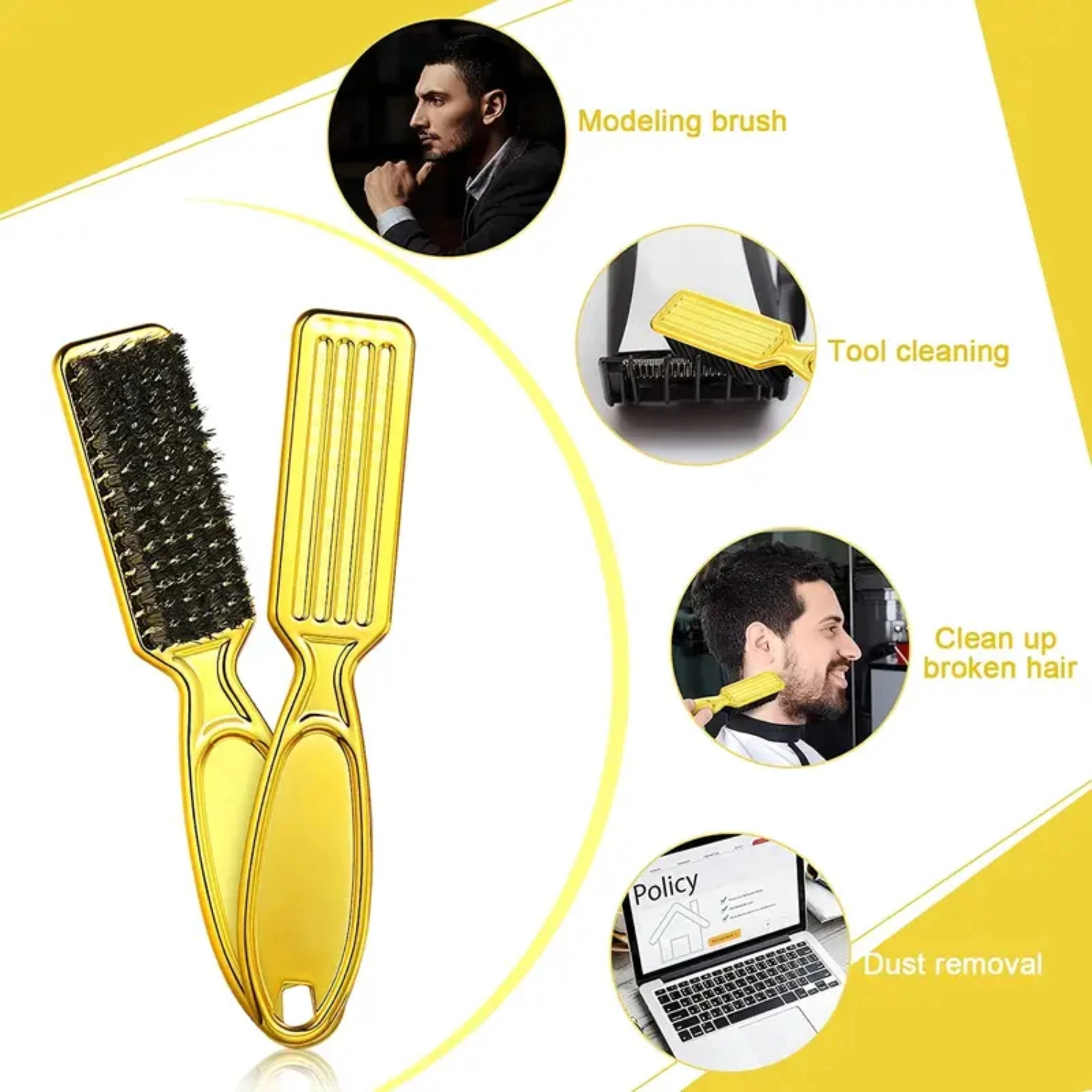 Essential Professional Black Clipper Blade Set with 3pcs Nylon Brush - Efficient Barber Hair Cleaning Kit Ideal Tool f