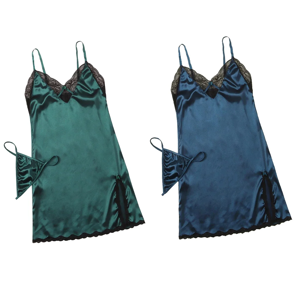 

Атласная Ночная рубашка, сексуальное нижнее белье, кружевная ночная рубашка, одежда для сна для женщин