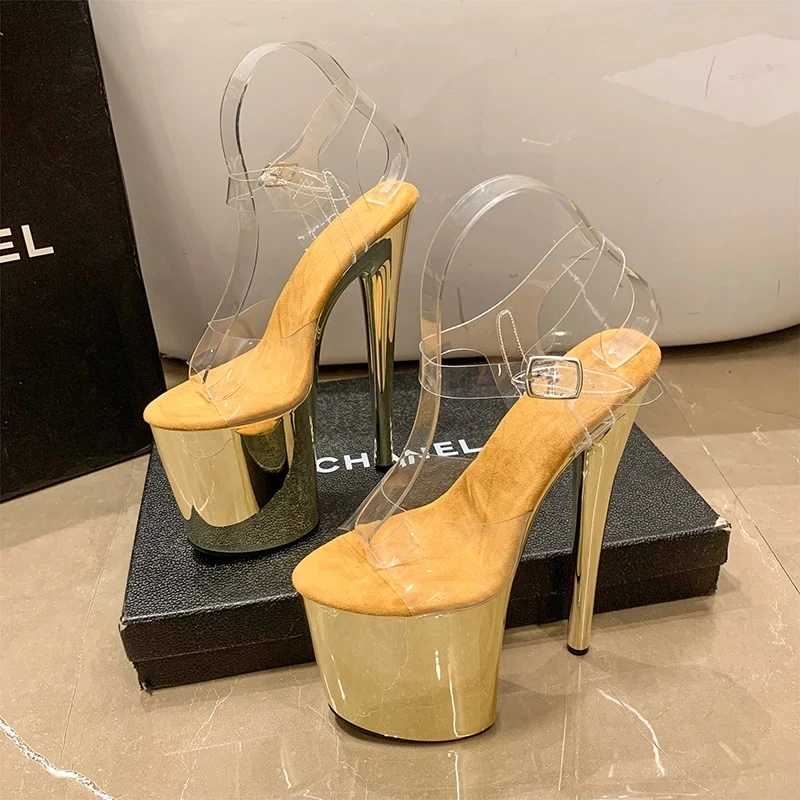 Женские босоножки с прозрачной пряжкой на высоком каблуке 20 см