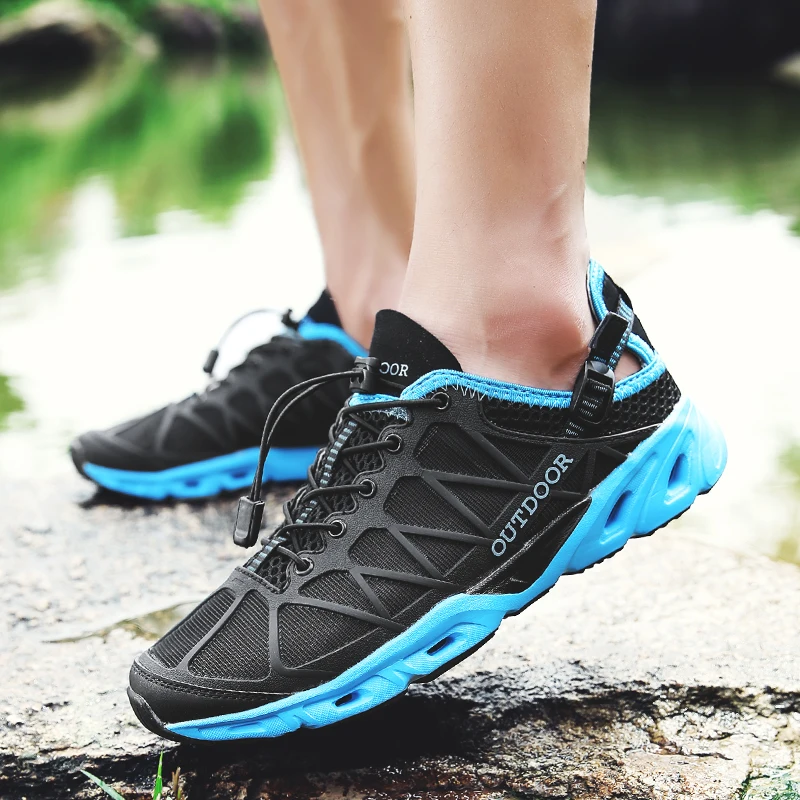 

Summer Mesh Sneakers Men Outdoor Hiking Shoes Non-Slip Creek Fishing Shoe Women Lightweight Breathable Hiking Travel Shoe Unisex
