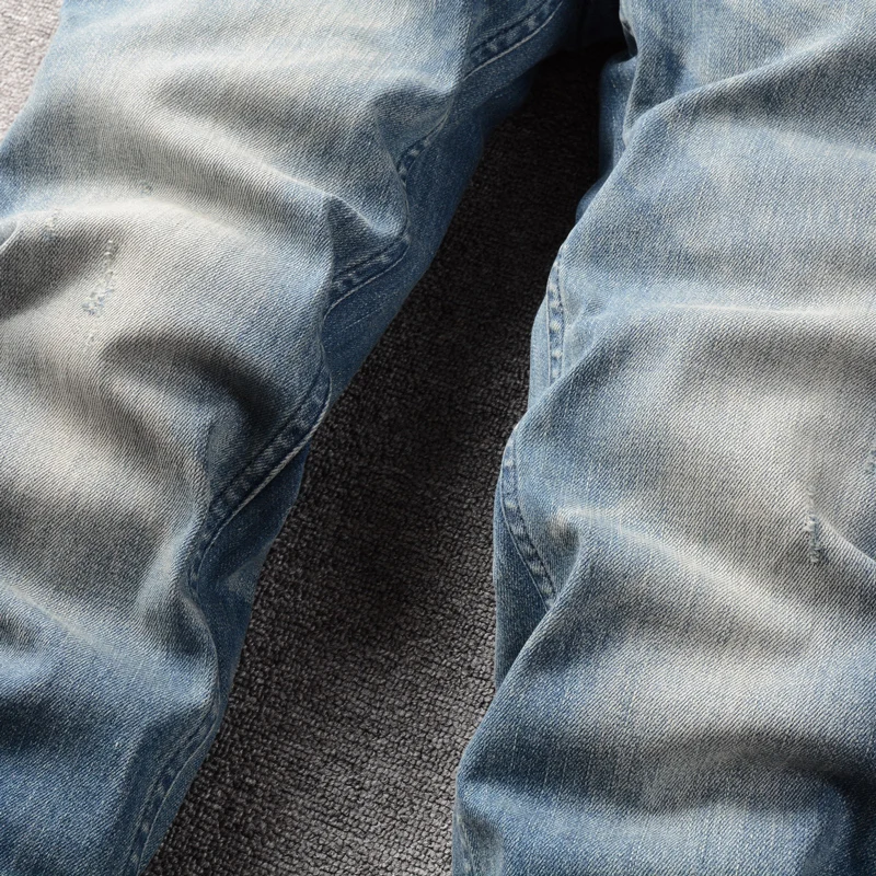 Vintage Fashion Men Jeans Retro Blue Elastic Slim Fit High Quality Ripped Jeans Men Denim Trousers Casual Designer Pants Hombre
