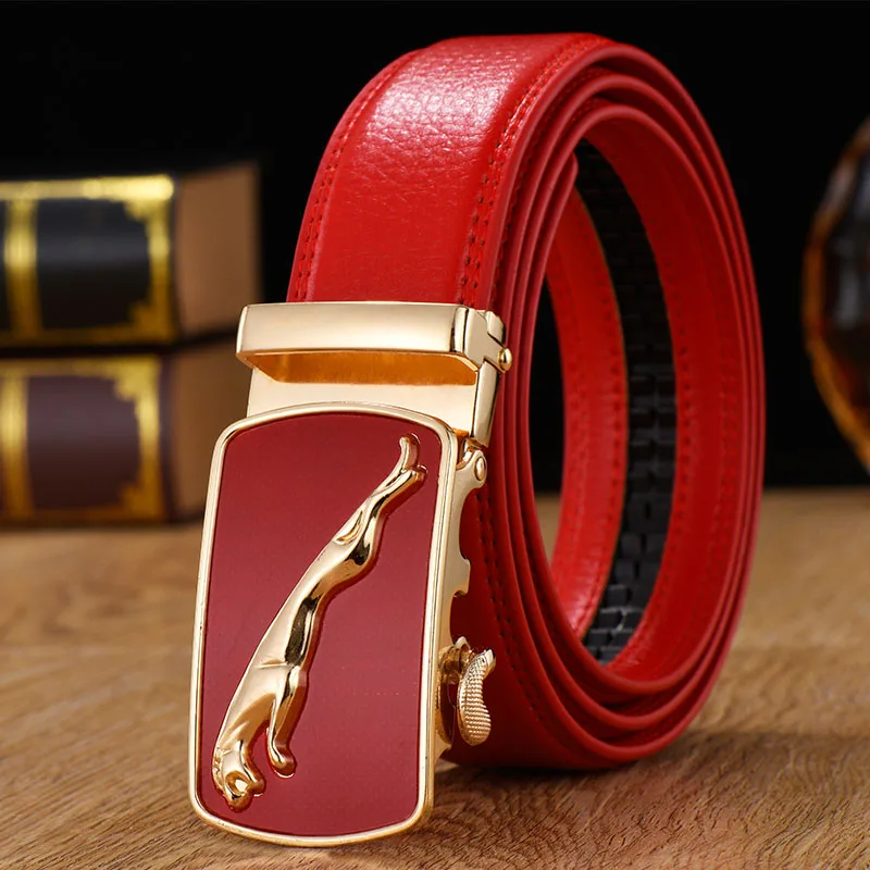 Fashion Men'S Belt Leather Automatic Buckle Business Leisure Women'S White Belt Cowhide Versatile Women'S Travel Red Belt P3609