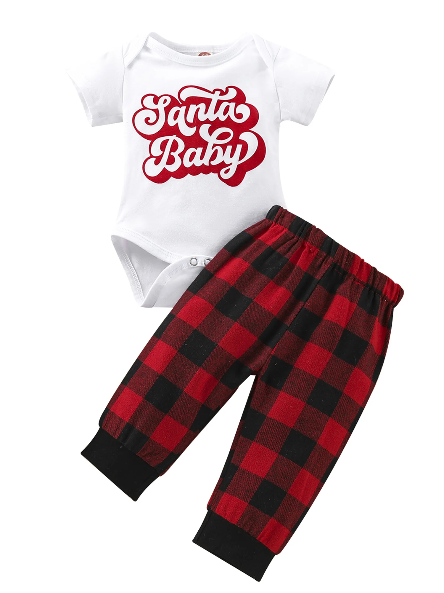 

Newborn Baby Christmas Outfits My First Christmas Letter Print Romper Elastic Waist Plaid Pants Set Toddler Fall Clothes