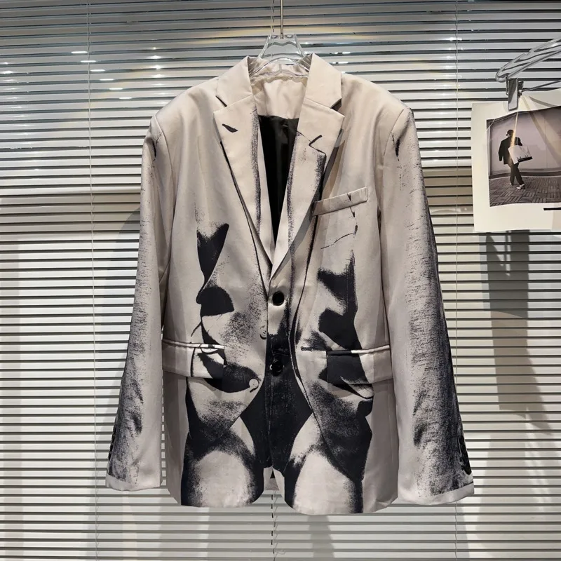 

PREPOMP 2023 Autumn New Collection Long Sleeve Notched Collar Grey Floral Print Padded Shoulder Blazer Jacket Women GL147