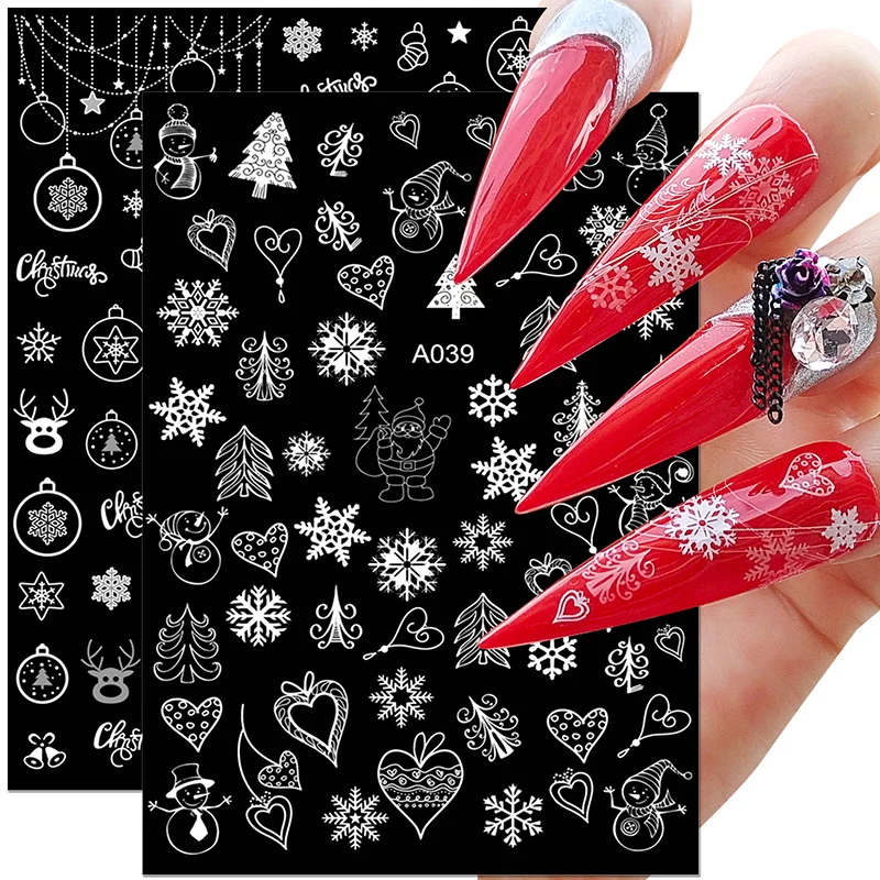 

3D Christmas Nail Art Sticker White Geometry Snowflake Snowman Winter Nail Decals Self-Adhesive DIY Manicures Decorations