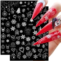 3d christmas nail art sticker white geometry snowflake snowman winter nail decals self adhesive diy manicures decorations