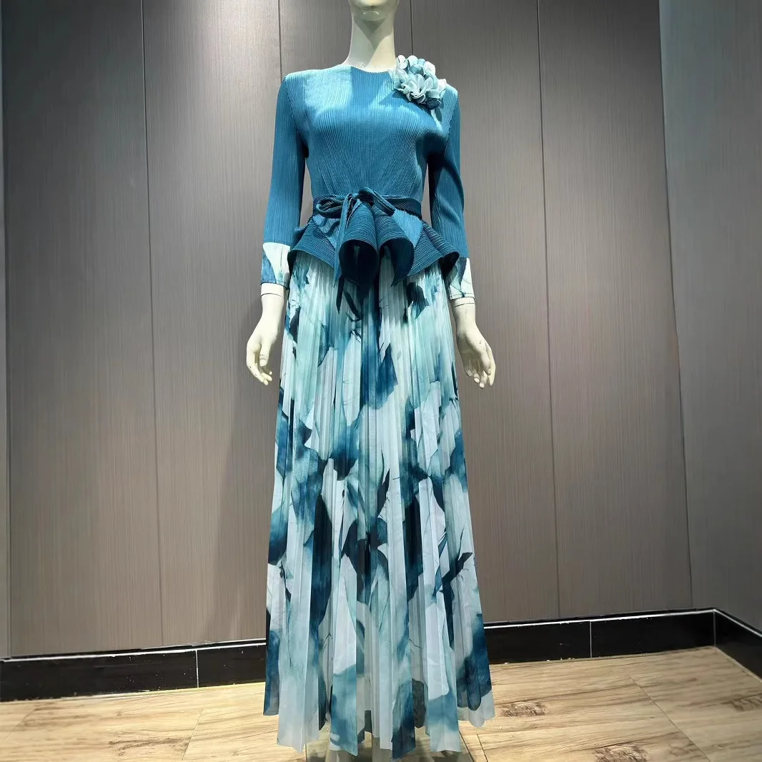 Miyake плиссированный женский модный костюм из 2 предметов топ с аппликацией и