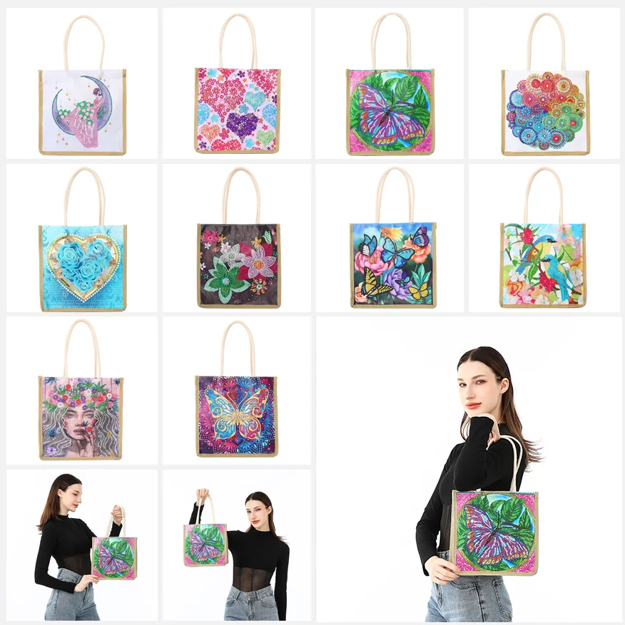 

DIY Diamond Painting Handbag Tote Bag Reusable Shoulder Shopping Storage Bag Woman Girl Canvas Bag Eco-friendly Shopping Bags