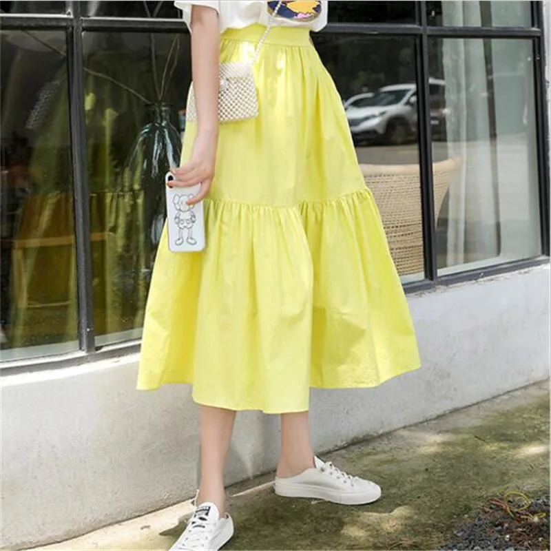 

2023 Summer Autumn Women Skirts New Fashion Long A-Line Skirts Elastic Waist Vintage Solid Ruffles Loose Party Skirts Vestidos