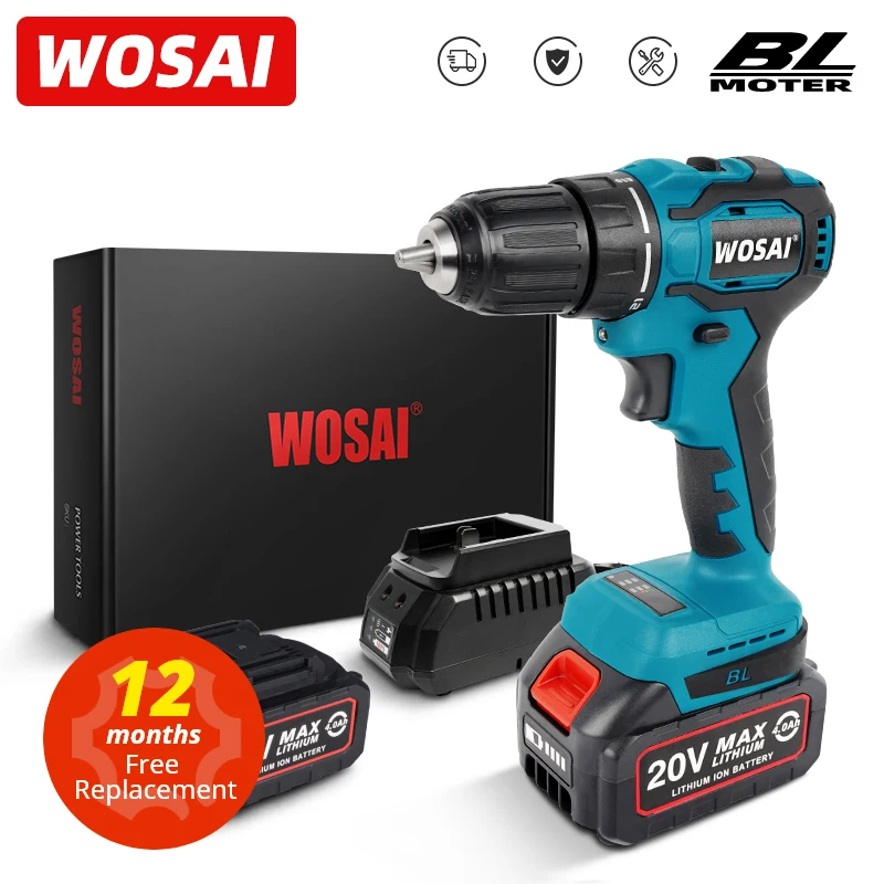 Дрель-шуруповерт WOSAI MT-Series, 20 В, 50 нм, на аккумуляторе 4,0 А · ч