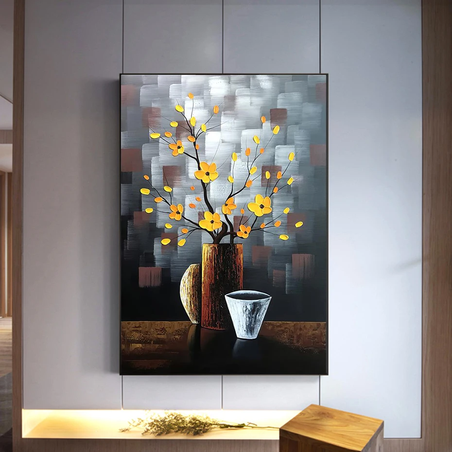 

Современная абстрактная картина маслом с цветами, печать на холсте, Цветочная ваза, настенное искусство для спальни, гостиной, украшение для дома