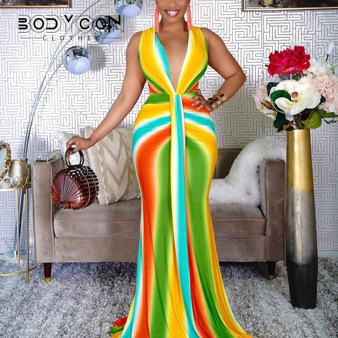 

Женское облегающее платье-русалка без рукавов с V-образным вырезом