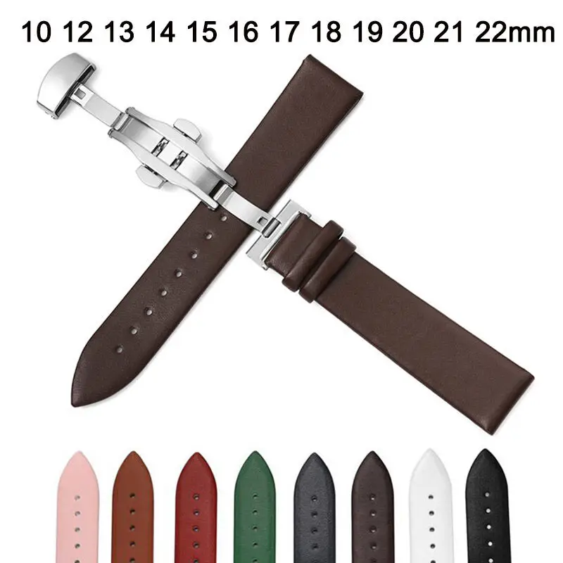 

Soft Ultra-thin Leather Watchband Wristbelt Sport Men’s Women’s Watch Strap Cowhide Leather Brcaelet Butterfly buckle 10~22mm