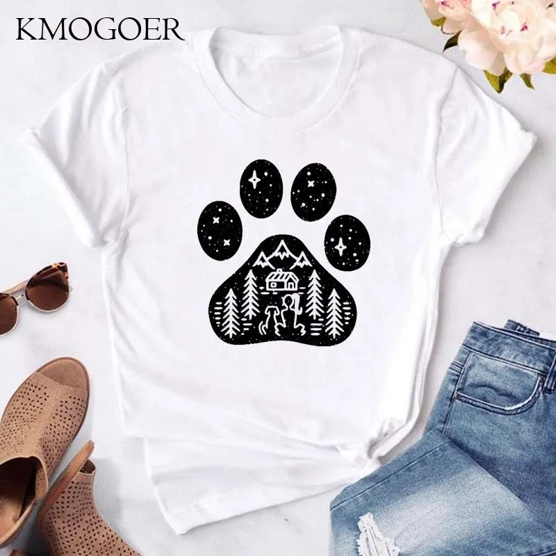 

New Women Graphic Dogs Paws Mom Cartoon T-shirts Cute Summer 90s Lady Girls Clothes Tops Tees Print Female Tshirt T-Shirt