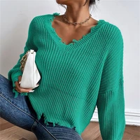 knitted sweater for women solid color v neck pullover tops autumn winter bottoming long sleeves female casual loose clothing